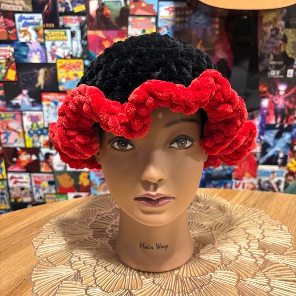 drbeancrafts Accessories - Handmade Crochet Black & Red Ruffle Hat | Chunky Yarn | drbeancrafts